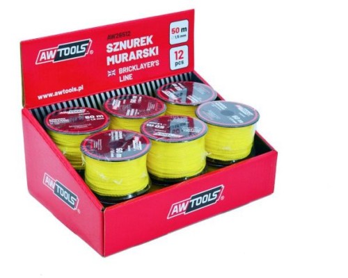 Шнур-причалка каменщика на катушке 50м желтый (полипропилен 1,5мм), AW26512 AWTOOLS