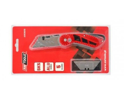 Нож складной с выдвижным трапециевидным лезвием + лезвия 5шт, SK5, AW29015 AWTOOLS