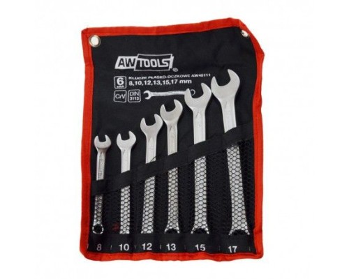 Набор ключей комбинированных 6шт (8-17мм), AWTOOLS DIN 3113, CrV, сатин, AW40111