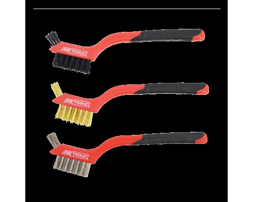 AWTOOLS  Набор мини-щёток проволочных 3шт (нейлон, латунь, нержавеющая сталь), 180мм, щетина 3 ряда 15мм