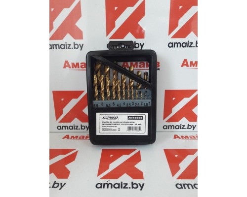 Набор сверл титановых по металлу 1.0-10.0мм (19шт.), HSS-TiN, AWTOOLS AW42319