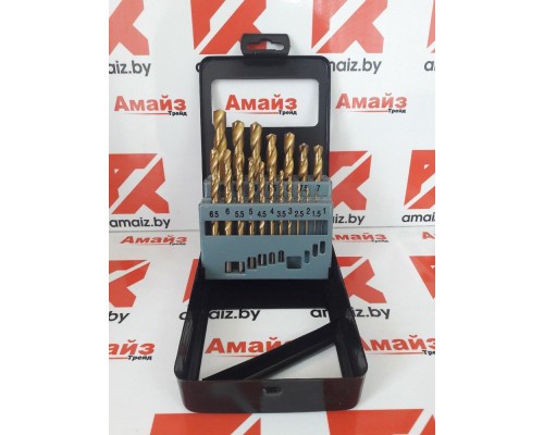 Набор сверл титановых по металлу 1.0-10.0мм (19шт.), HSS-TiN, AWTOOLS AW42319