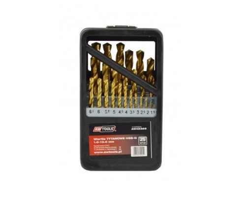 Набор сверл титановых по металлу 1,0-13,0мм (25шт) AWTOOLS