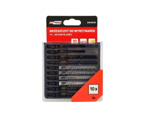 AWTOOLS Набор полотен по дереву для электролобзика, длина прибл.100/76мм, материал HCS, 10шт/набор: T144Dх2; T