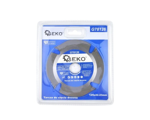 G78126 Диск пильный по дереву, 125 х 22,23мм 4Т, с напаянными зубцами из твердых сплавов, GEKO, 5901