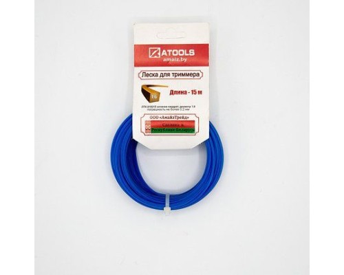 ATOOLS Леска триммерная сечение квадрат диаметр 1,6 катушка 15 м., ЛТК-016015