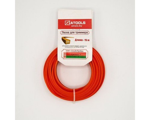 ATOOLS Леска триммерная сечение квадрат диаметр 2,4 катушка 15 м., ЛТК-024015