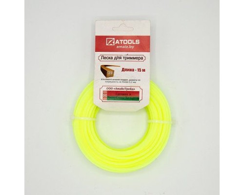 ATOOLS Леска триммерная сечение квадрат диаметр 3,0, катушка 15 м., ЛТК-030015