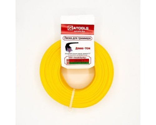 ATOOLS Леска триммерная сечение звезда диаметр 2,7, бобина 70 м., ЛТЗ-027070