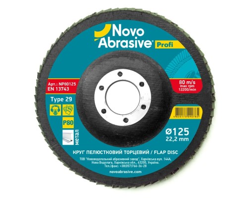 Круг лепестковый торцевой NovoAbrasive Profi AL T29 P80 125x22