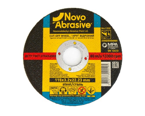 Круг отрезной по металлу NOVOABRASIVE Profi 115 x 3.2 x 22.23