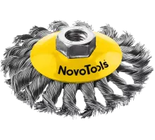 NOVOTOOLS Щетка-крацовка конусная для УШМ D-100мм, M14х2, стальная плетеная проволока 0,5мм, NTBWBB10014ST, 5060511132930 (Китай)