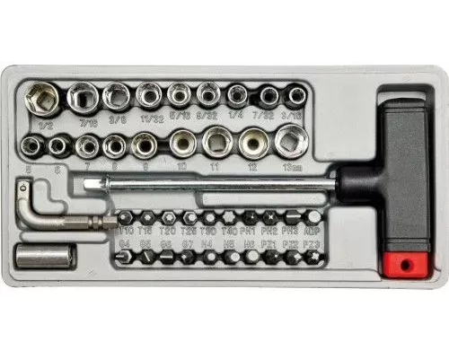 Отвёртка Т-образная + биты и головки (41пр.) CrV 