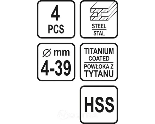  Сверло по металлу ступенчатое набор 4пр (4-12, 4-20, 4-32, 4-39мм) Sthor 22617