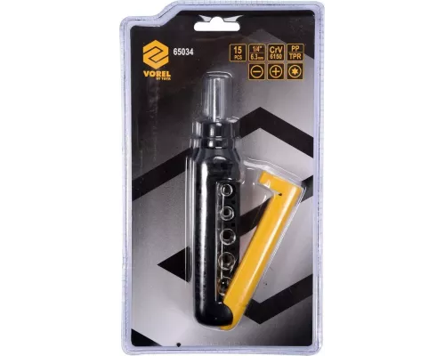  Отвёртка + головки и биты 15пр. Vorel 65034