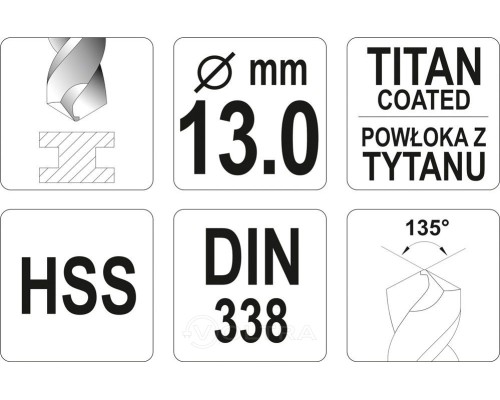  Сверло по металлу HSS-TiN 13,0мм YT-44668