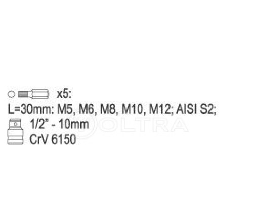  Головки-биты специальные Spline M5-M12 L30мм ( набор 6пр.) Yato YT-0414