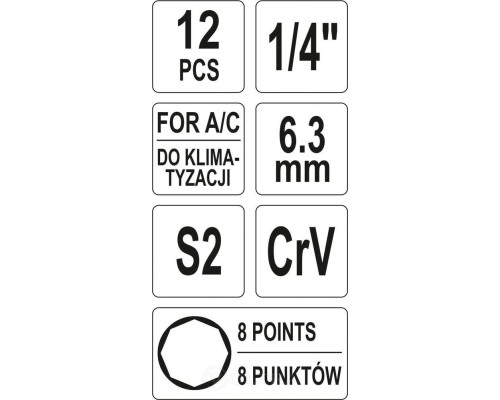 Набор ключей для ремонта кондиционера (12пр.) CrV Yato YT-06271