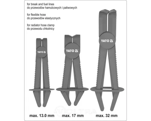 Зажимы пластмассовые с фиксатором изогнутые (набор 3пр) Yato YT-08403 Зажимы пластмассовые с фиксатором изогнутые (набор 3пр) Yato YT-08403