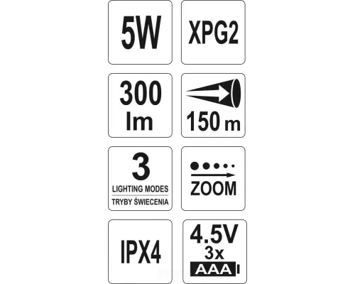  Фонарик Led CREE XPG2 Yato YT-08566
