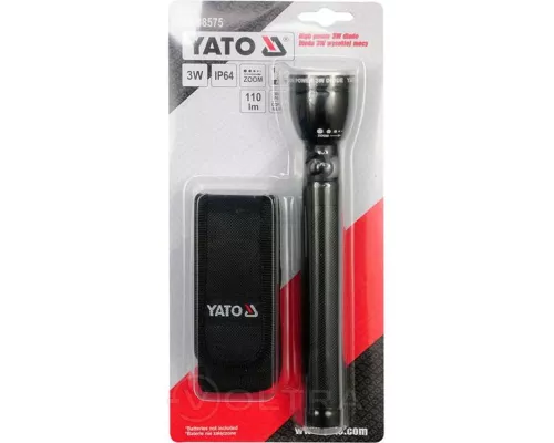  Фонарик светодиодный (3W, 100lm, 1.5V, 2xAA, IP64, zoom) Yato YT-08575
