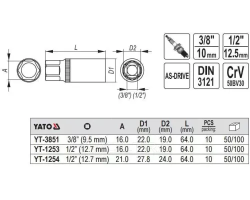  Головка торцевая свечная 1/2