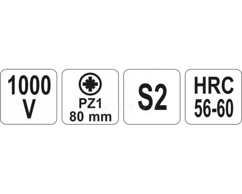  Отвёртка PZ1х80мм 1000V Yato YT-2825