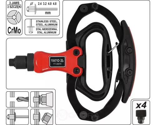  Заклепочник вытяжной двуручный 2.4-4.8мм Yato YT-36070