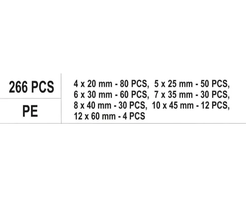  Пластмассовые дюбеля (набор 266шт) Yato YT-36502