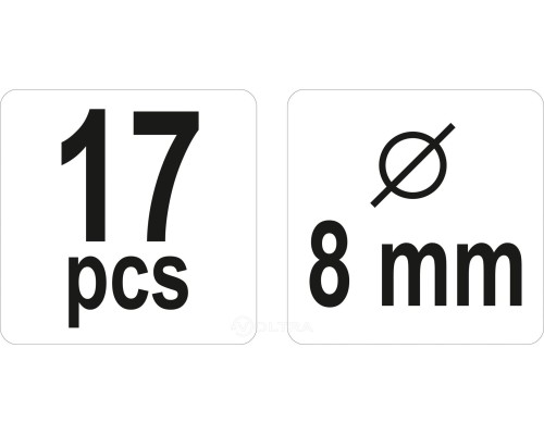  Универсальный набор для соединений на шкантах 8мм (набор 17пр.) Yato YT-44111