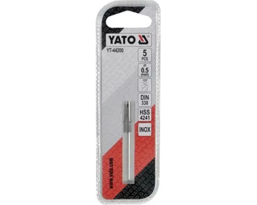  Сверло по металлу 0.5мм HSS4241 Premium (5шт) Yato YT-44200