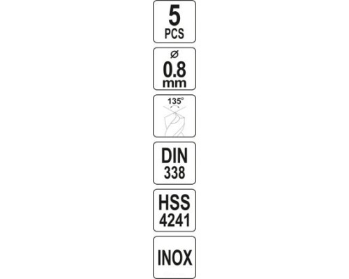  Сверло по металлу 0.8мм HSS4241 Premium (5шт) Yato YT-44201