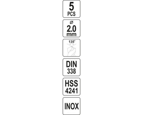  Сверло по металлу 2мм HSS4241 Premium (5шт) Yato YT-44204