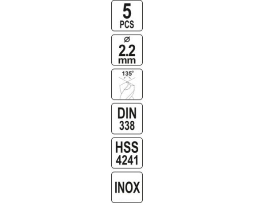  Сверло по металлу 2.2мм HSS4241 Premium (5шт) Yato YT-44205