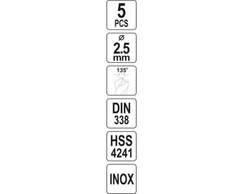  Сверло по металлу 2.5мм HSS4241 Premium (5шт) Yato YT-44207