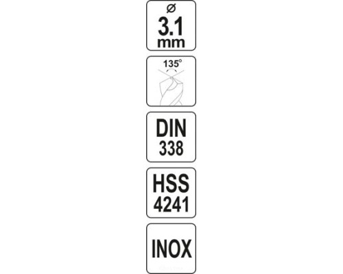  Сверло по металлу 3.1мм HSS4241 Premium Yato YT-44210