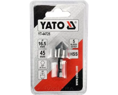  Сверло конусное зенкер d16.5мм L40мм хвостовик HEX Yato YT-44725