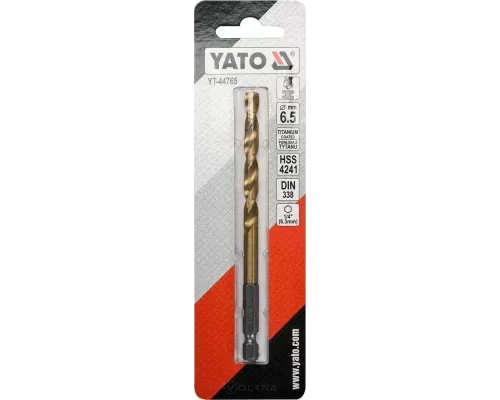  Сверло по металлу HSS-TiN 6,5мм с хвостовиком HEX Yato YT-44765
