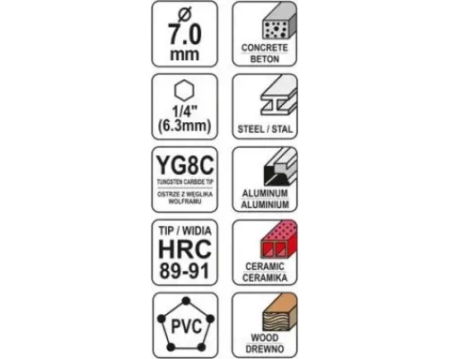  Сверло универсальное 7.0х85мм с хвостовиком HEX Yato YT-44784