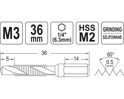  Сверло-метчик М3 HEX Yato YT-44840