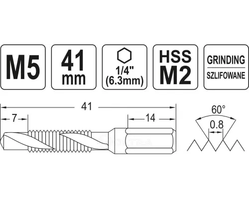  Сверло-метчик М5 HEX Yato YT-44842
