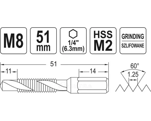  Сверло-метчик М8 HEX Yato YT-44845