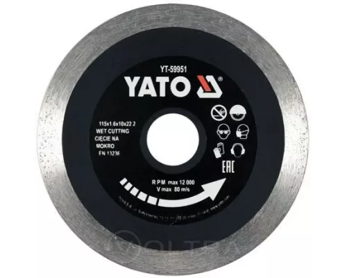 Круг алмазный 115x22.2x1.6мм (сплошной) Yato YT-59951 Круг алмазный 115x22.2x1.6мм (сплошной) Yato YT-59951
