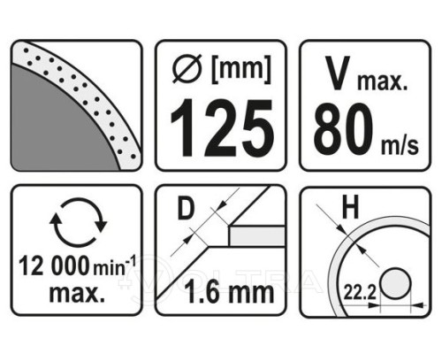  Круг алмазный 125x22.2x1.6мм (сплошной) Yato YT-59952
