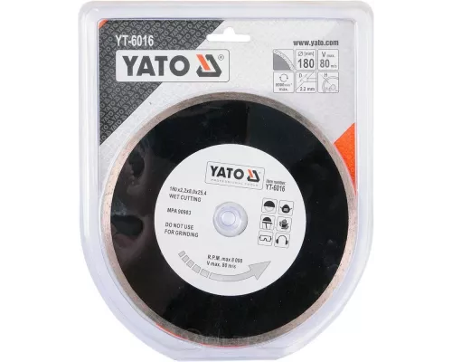 Круг алмазный 180x25,4мм (сплошной) Yato YT-6016 Круг алмазный 180x25,4мм (сплошной) Yato YT-6016