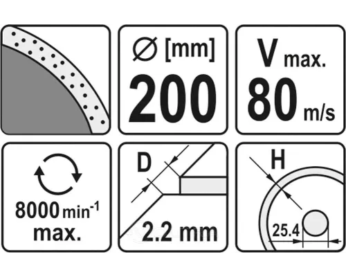 Круг алмазный 200x25,4мм (сплошной) Yato YT-6017 Круг алмазный 200x25,4мм (сплошной) Yato YT-6017