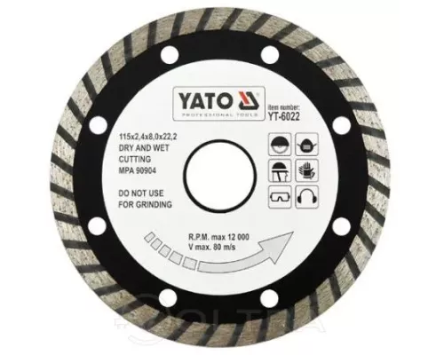  Круг алмазный 115x22,2мм (турбо)  Yato YT-6022
