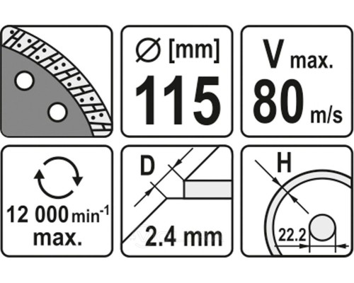  Круг алмазный 115x22,2мм (турбо)  Yato YT-6022