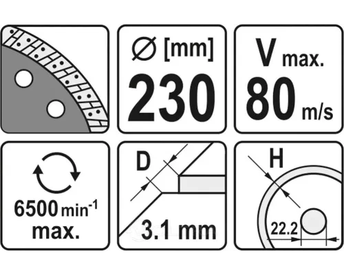  Круг алмазный 230x22,2мм (турбо) Yato YT-6025