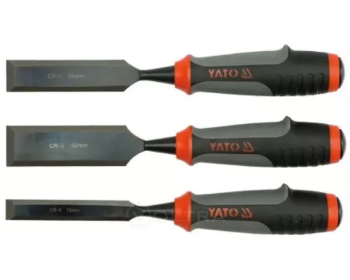 Стамески с пластмассовой ручкой 16, 25, 32мм CrV (набор 3шт) Yato YT-6280 Стамески с пластмассовой ручкой 16, 25, 32мм CrV (набор 3шт) Yato YT-6280
